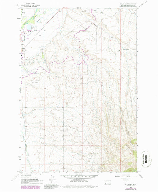 Classic USGS Dillon East Montana 7.5'x7.5' Topo Map Image