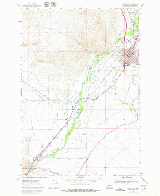 Classic USGS Dillon West Montana 7.5'x7.5' Topo Map Image