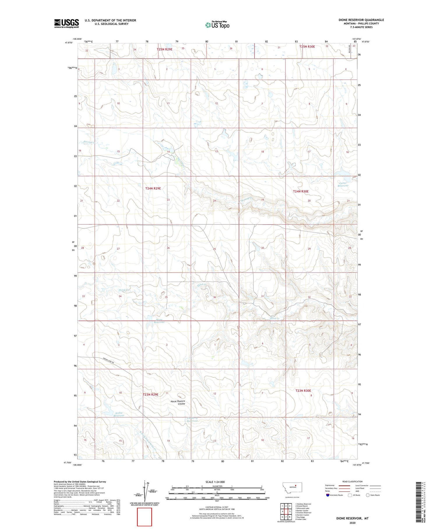 Dione Reservoir Montana US Topo Map Image