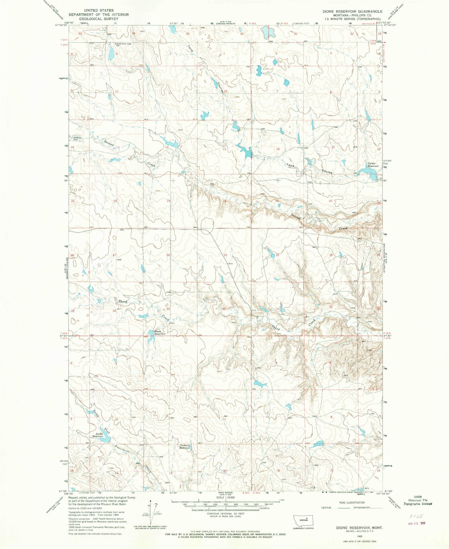 Classic USGS Dione Reservoir Montana 7.5'x7.5' Topo Map Image