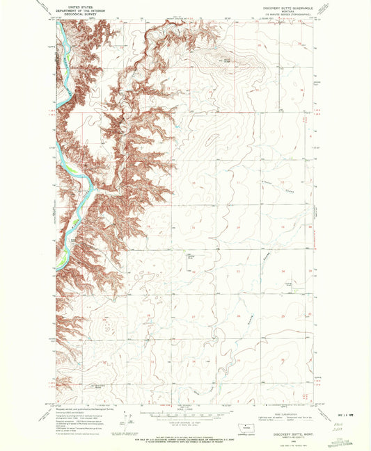 Classic USGS Discovery Butte Montana 7.5'x7.5' Topo Map Image