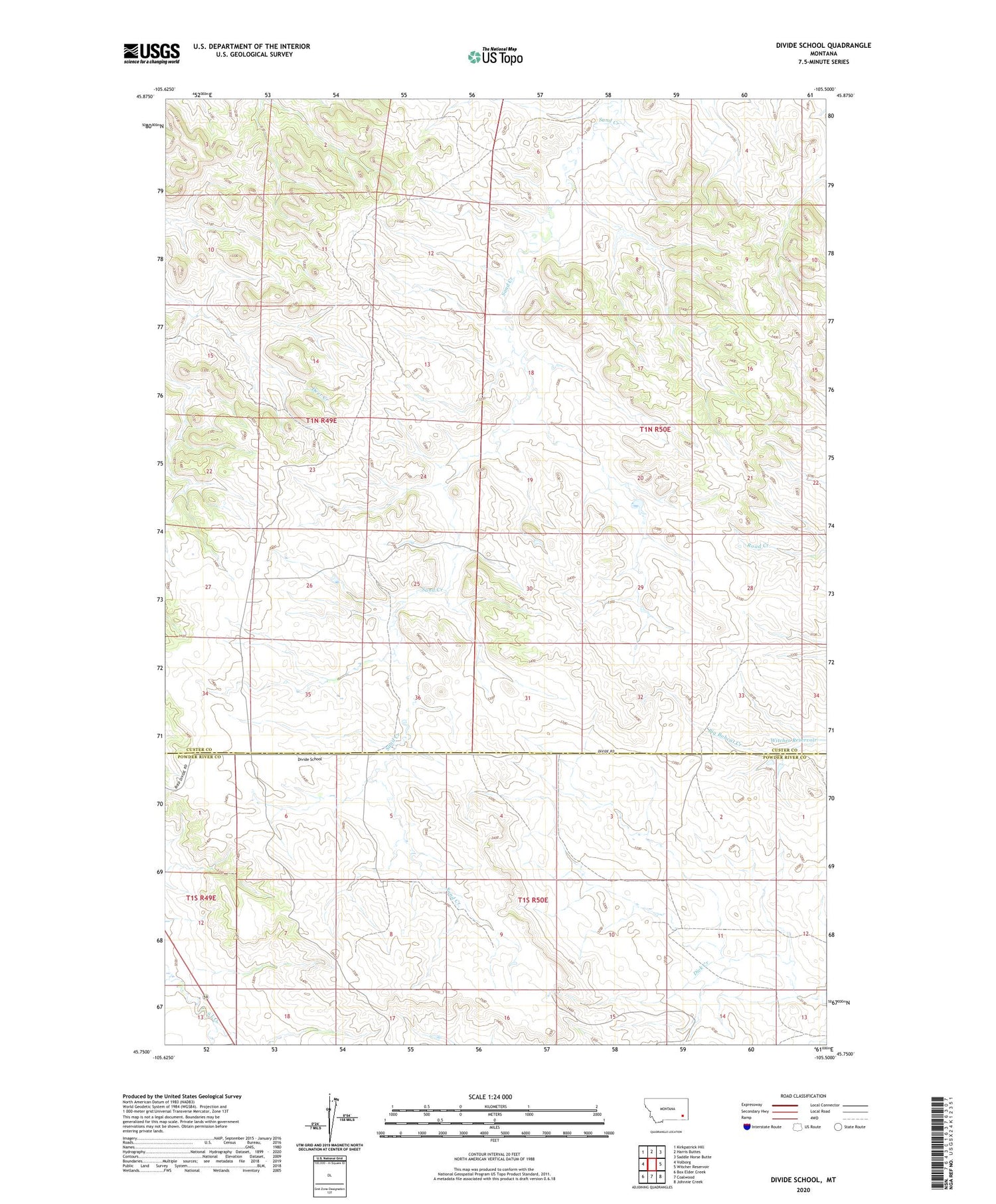 Divide School Montana US Topo Map Image