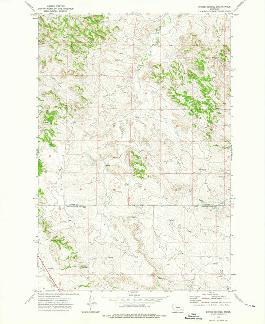 Classic USGS Divide School Montana 7.5'x7.5' Topo Map Image