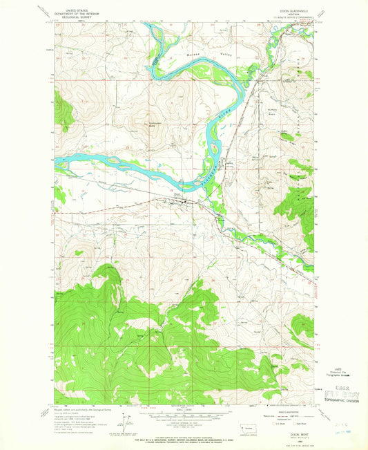 Classic USGS Dixon Montana 7.5'x7.5' Topo Map Image