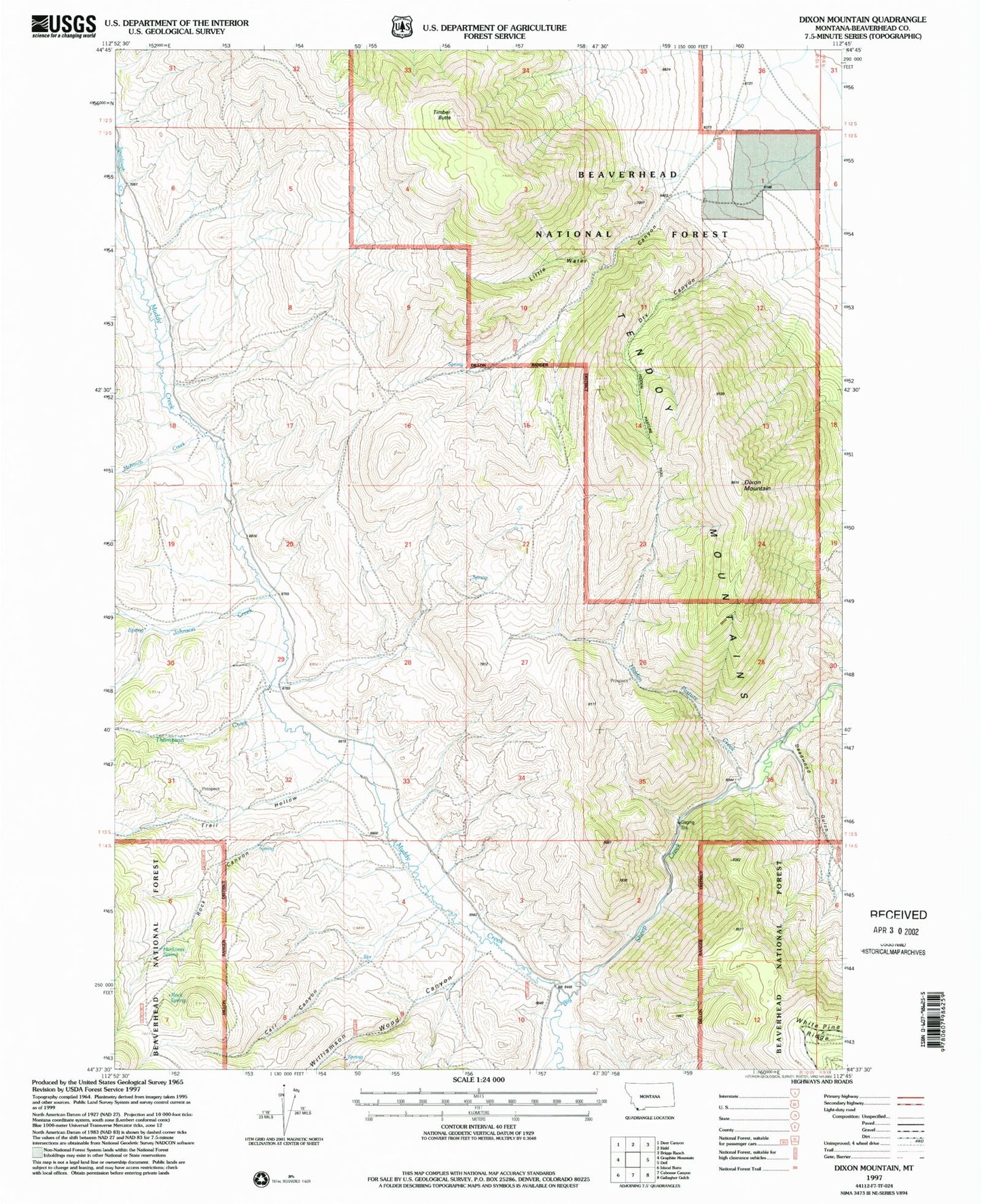 Classic USGS Dixon Mountain Montana 7.5'x7.5' Topo Map Image