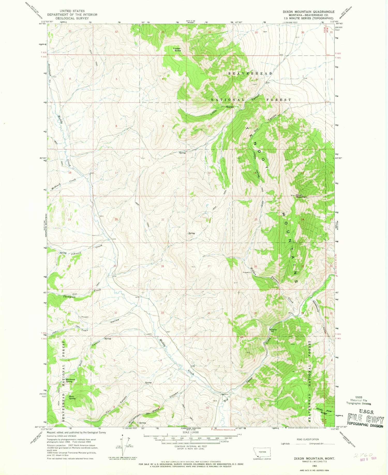 Classic USGS Dixon Mountain Montana 7.5'x7.5' Topo Map Image