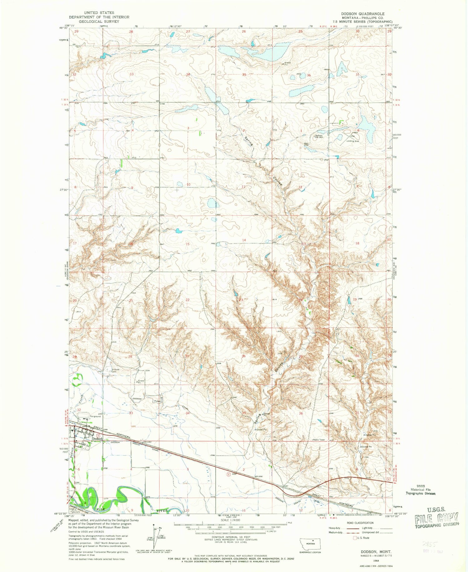 Classic USGS Dodson Montana 7.5'x7.5' Topo Map Image