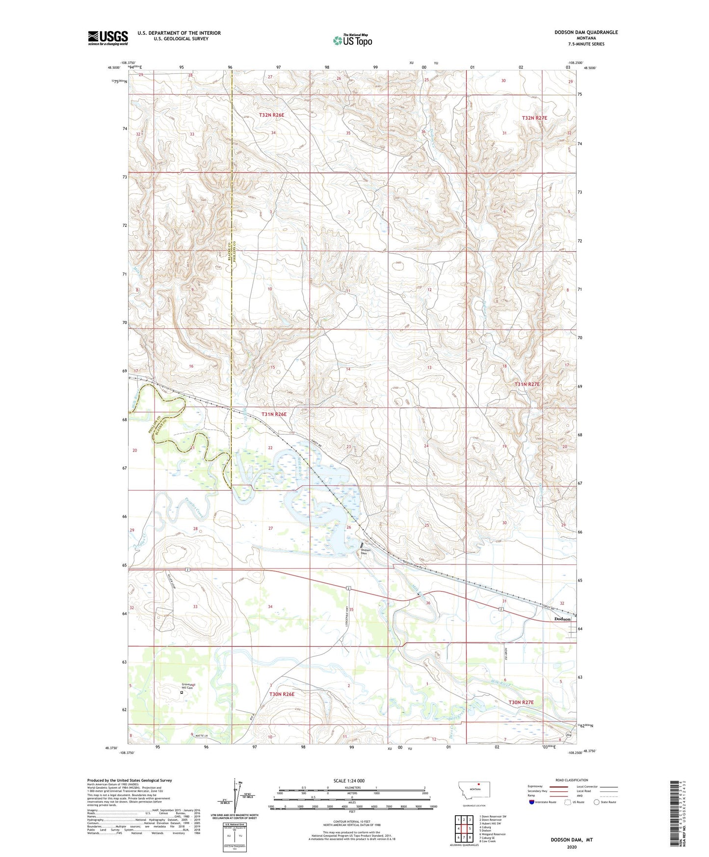 Dodson Dam Montana US Topo Map Image