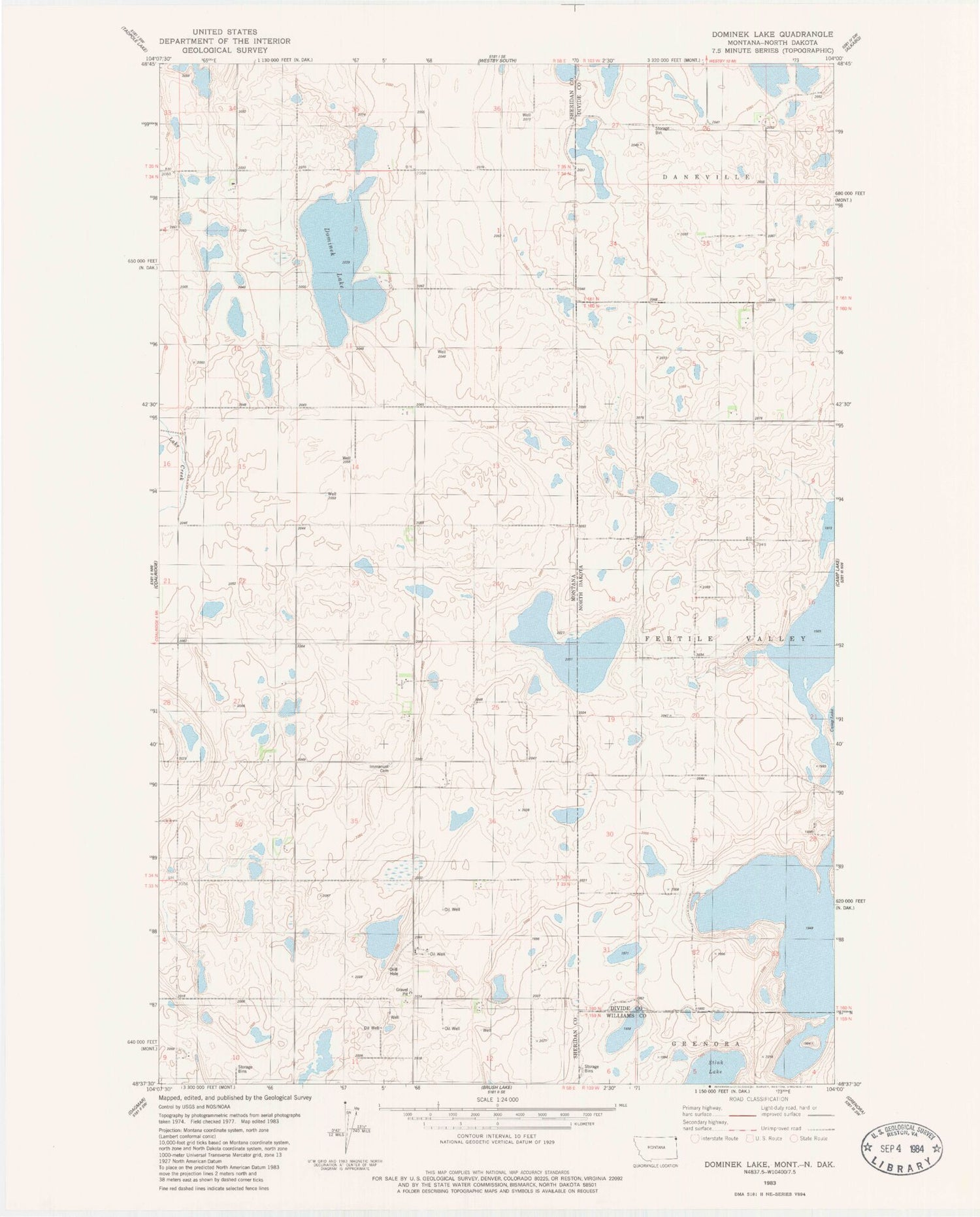 Classic USGS Dominek Lake Montana 7.5'x7.5' Topo Map Image