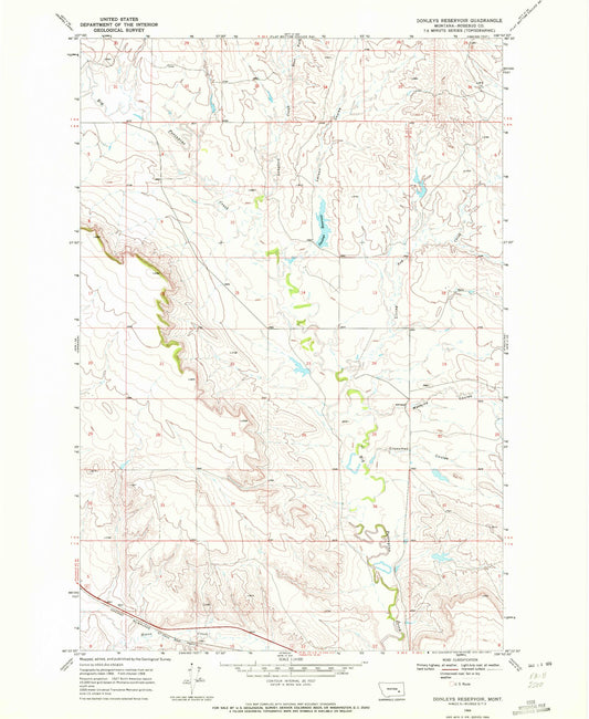 Classic USGS Donleys Reservoir Montana 7.5'x7.5' Topo Map Image