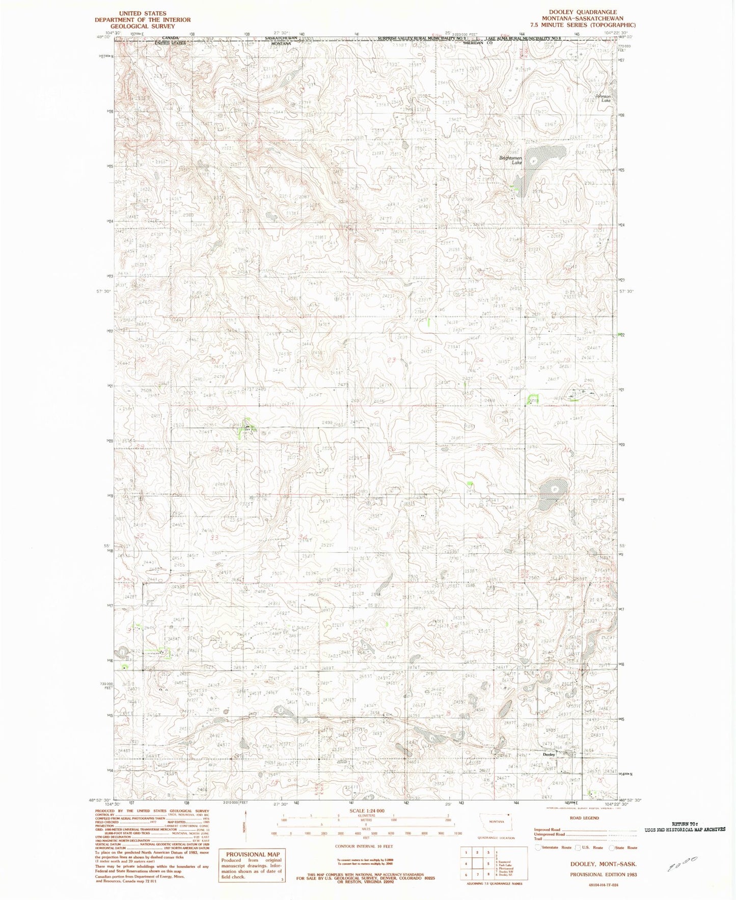 Classic USGS Dooley Montana 7.5'x7.5' Topo Map Image