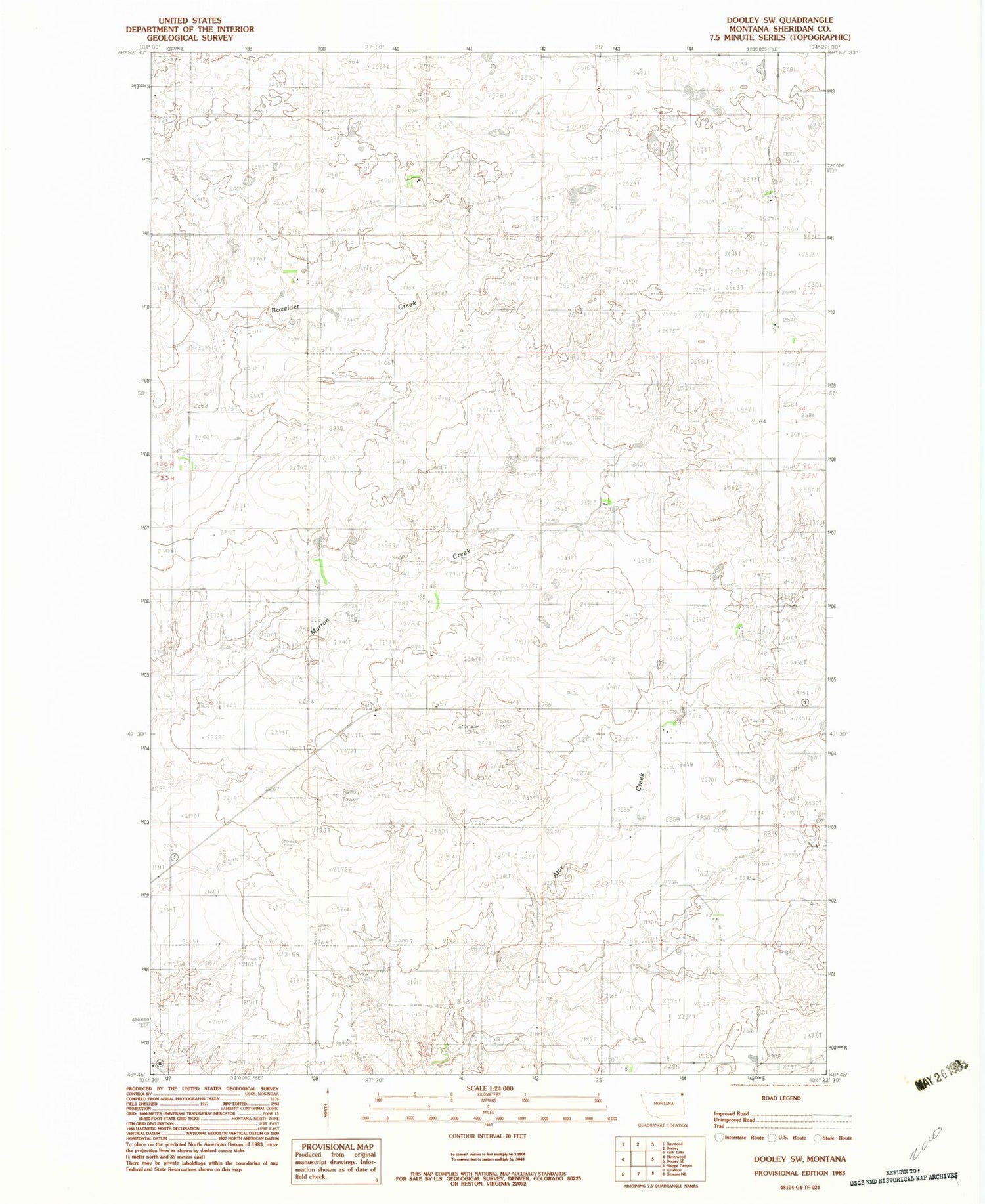Classic USGS Dooley SW Montana 7.5'x7.5' Topo Map Image
