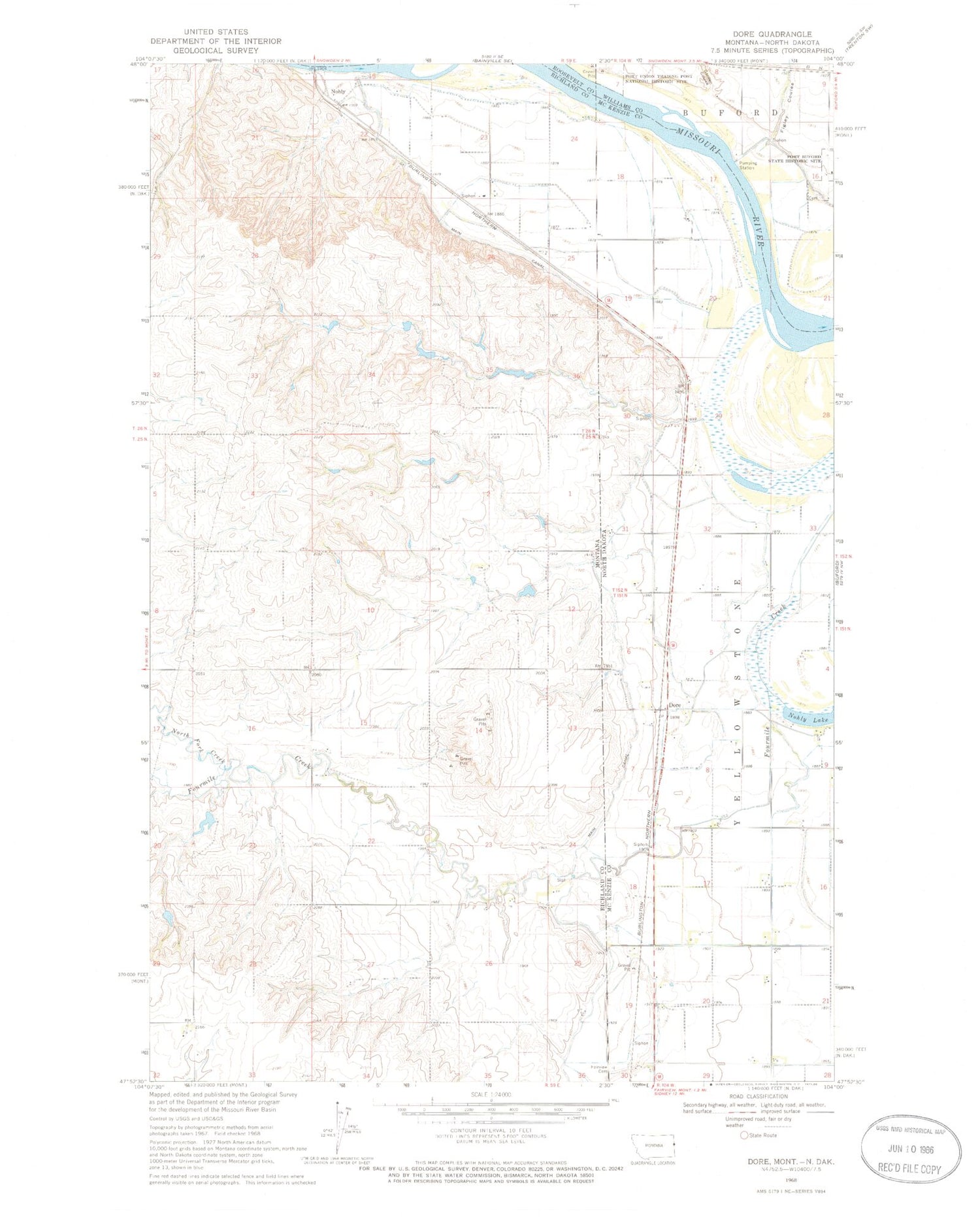 Classic USGS Dore North Dakota 7.5'x7.5' Topo Map Image