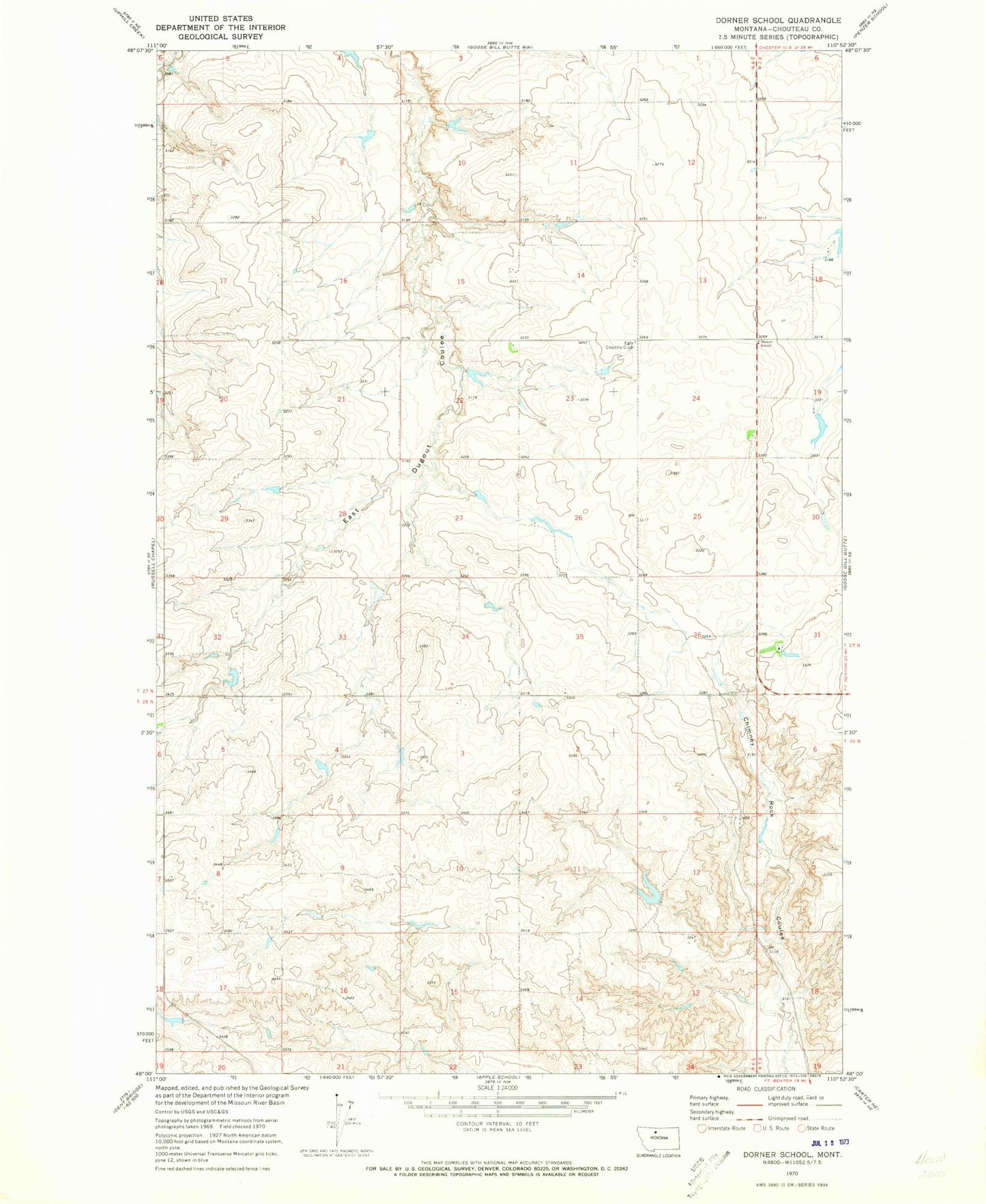 Classic USGS Dorner School Montana 7.5'x7.5' Topo Map Image