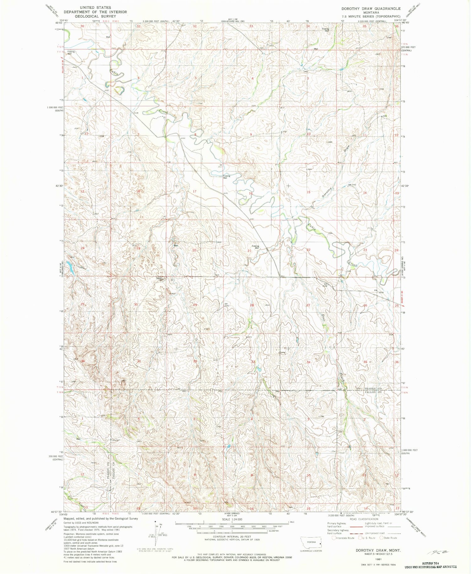Classic USGS Dorothy Draw Montana 7.5'x7.5' Topo Map Image