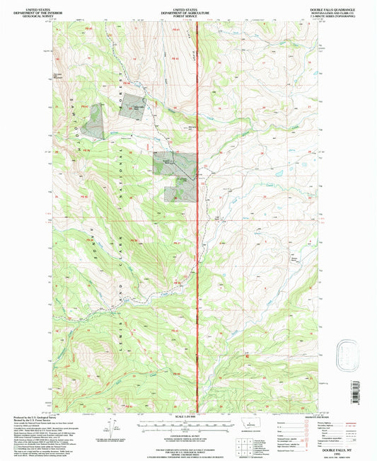 Classic USGS Double Falls Montana 7.5'x7.5' Topo Map Image
