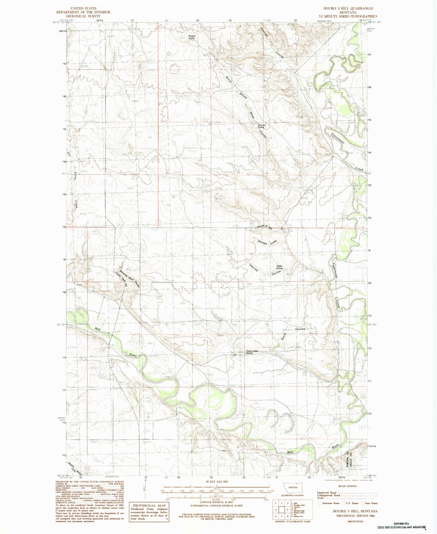 Classic USGS Double S Hill Montana 7.5'x7.5' Topo Map Image