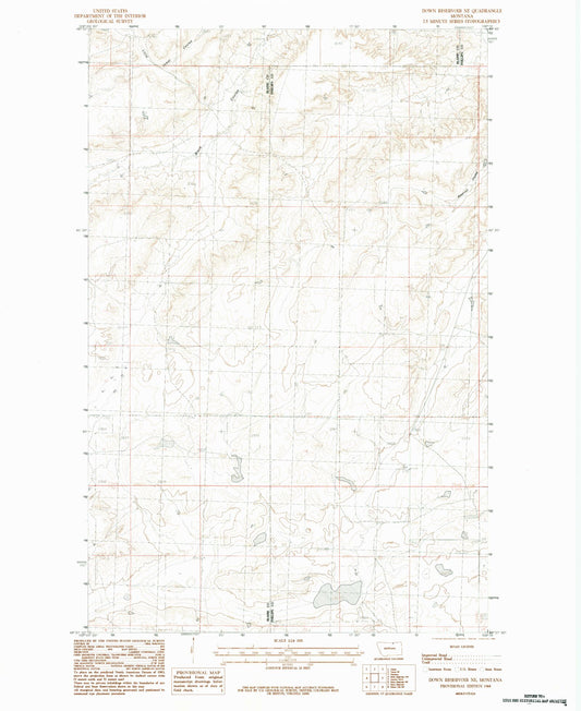 Classic USGS Down Reservoir NE Montana 7.5'x7.5' Topo Map Image