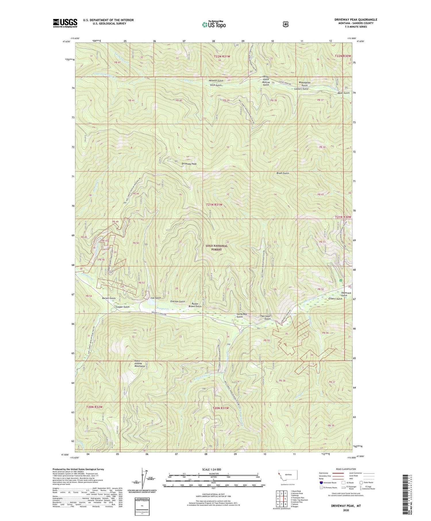 Driveway Peak Montana US Topo Map Image