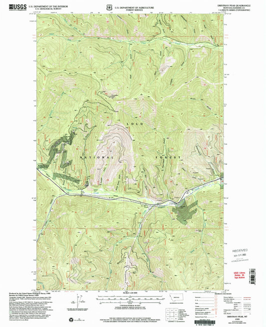 Classic USGS Driveway Peak Montana 7.5'x7.5' Topo Map Image