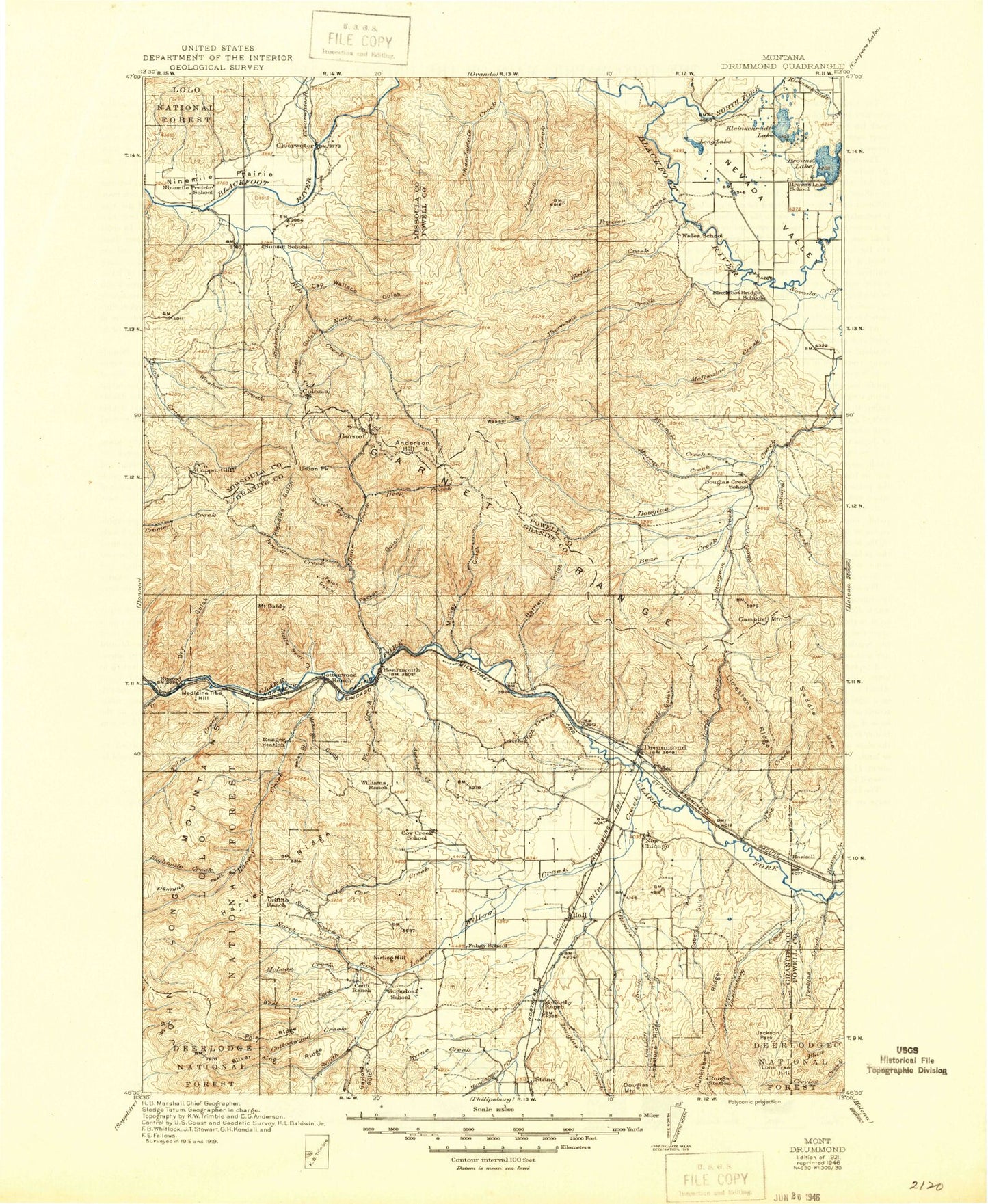 Historic 1921 Drummond Montana 30'x30' Topo Map Image