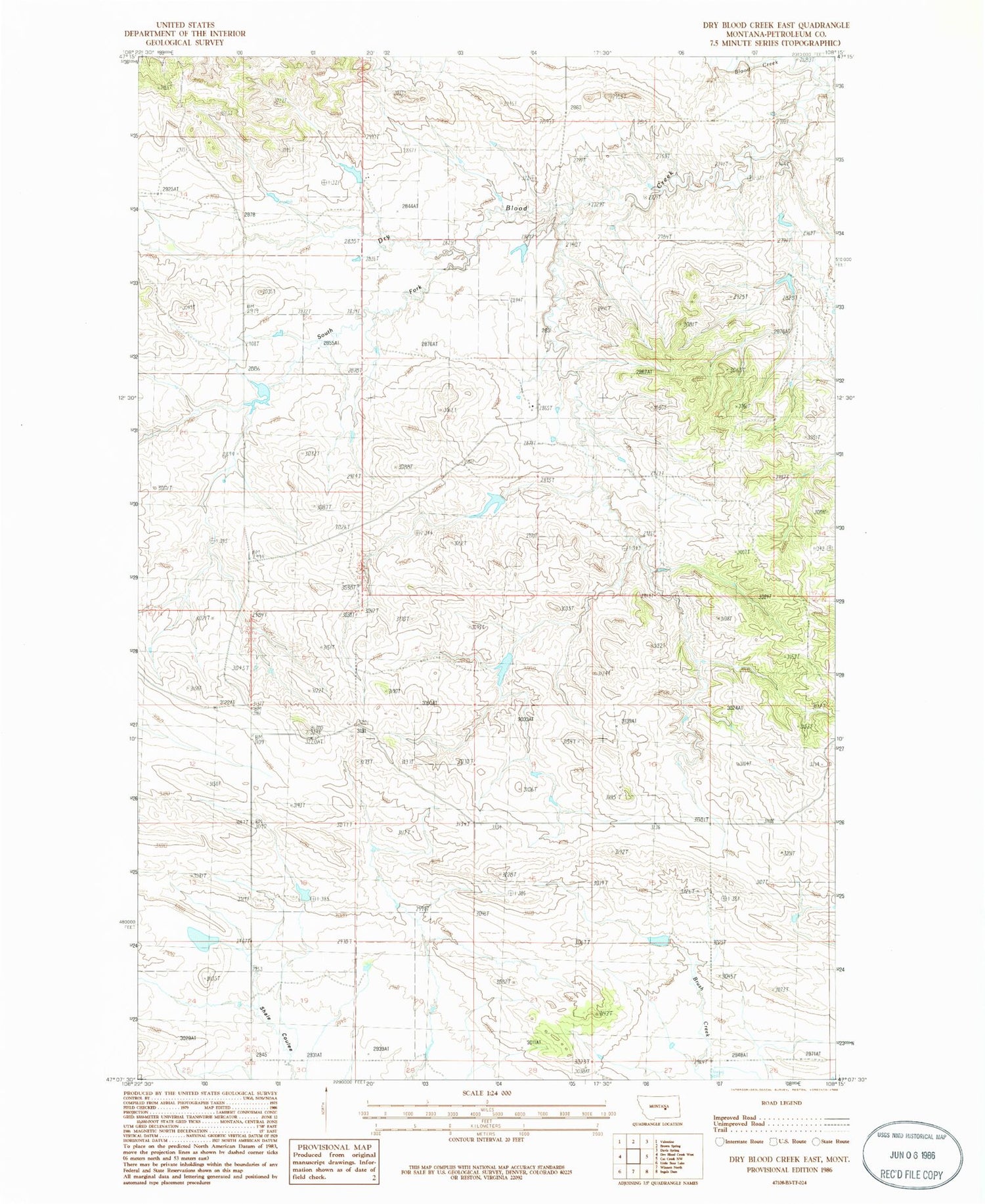 Classic USGS Dry Blood Creek East Montana 7.5'x7.5' Topo Map Image