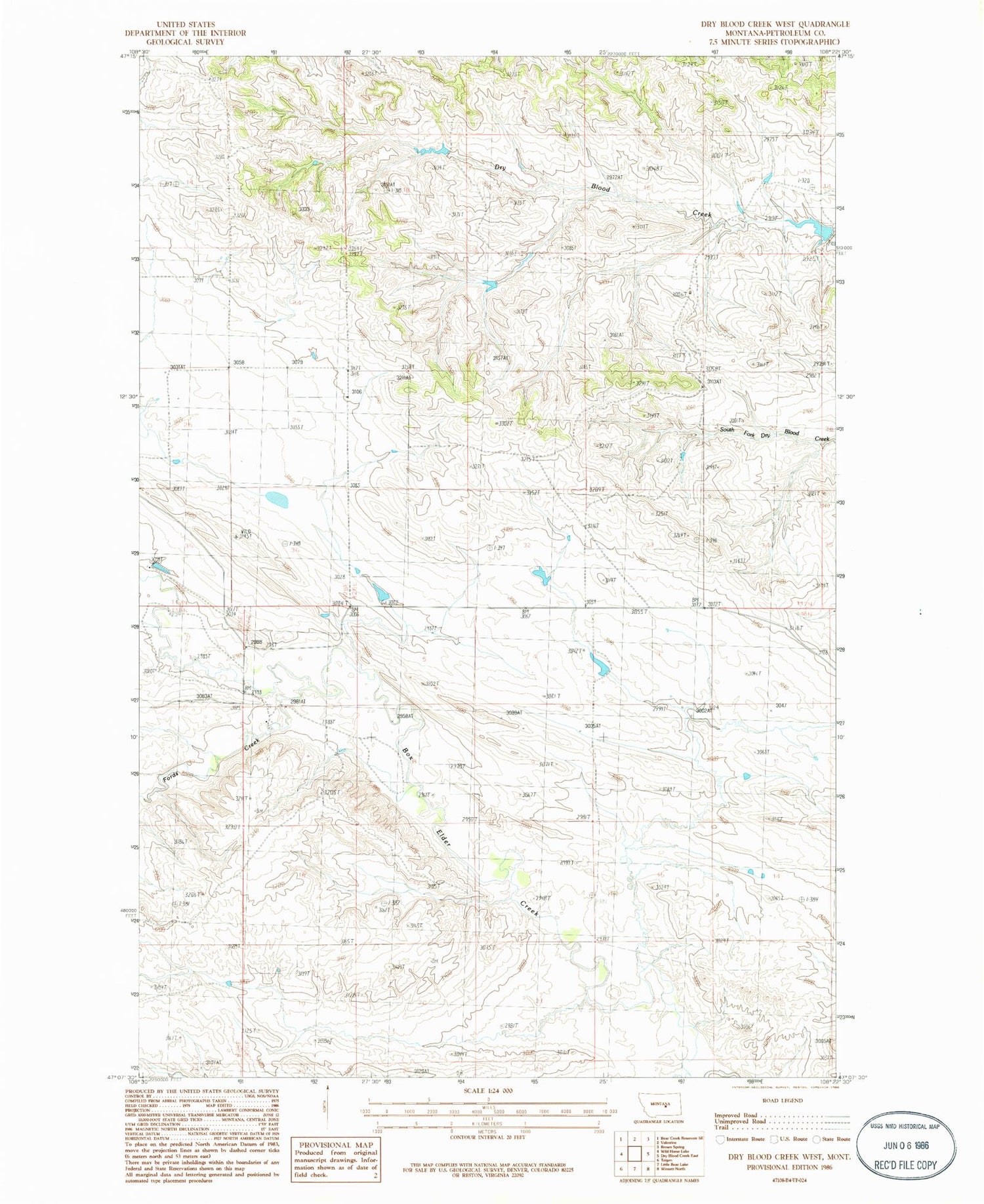 Classic USGS Dry Blood Creek West Montana 7.5'x7.5' Topo Map Image
