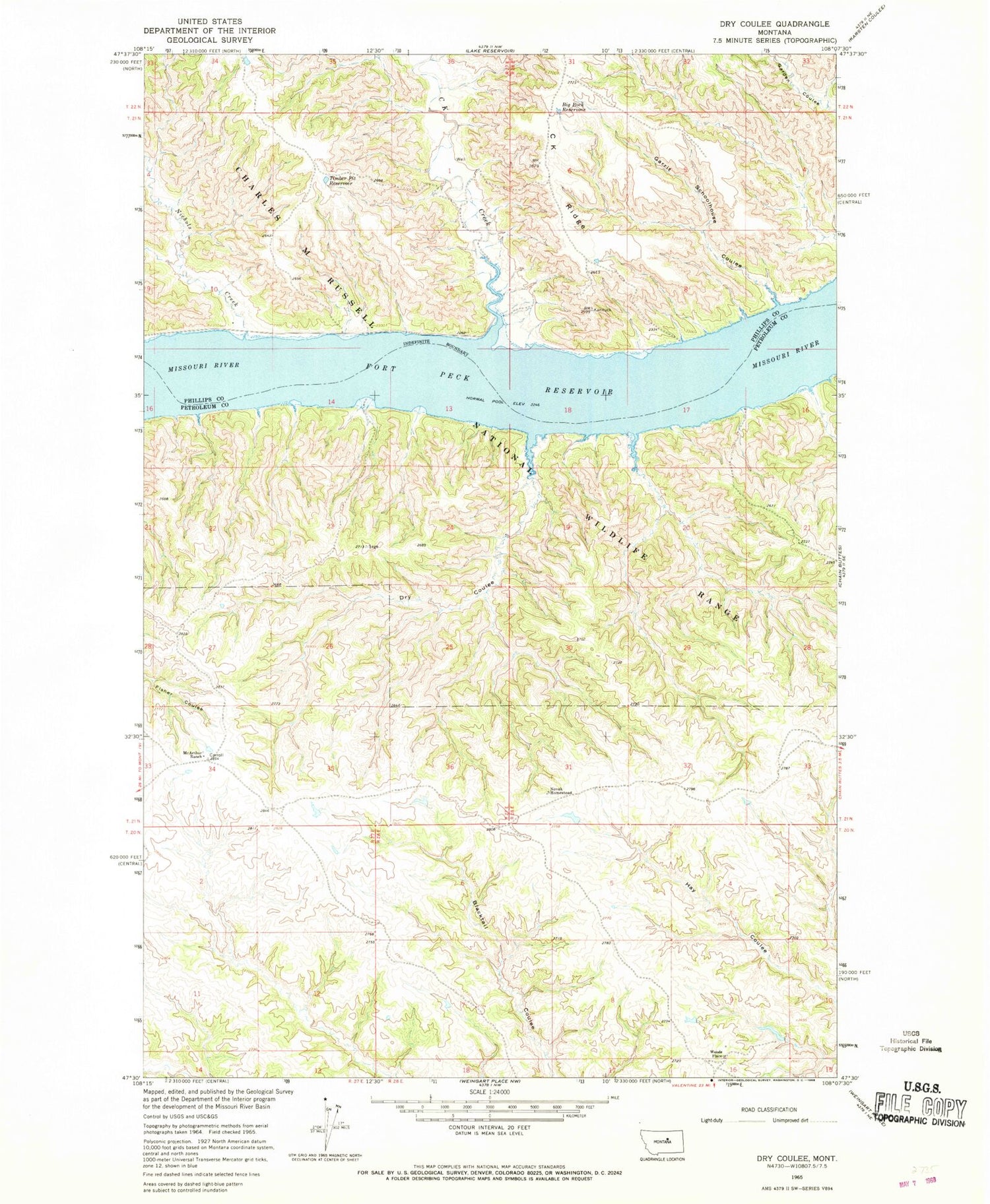 Classic USGS Dry Coulee Montana 7.5'x7.5' Topo Map Image