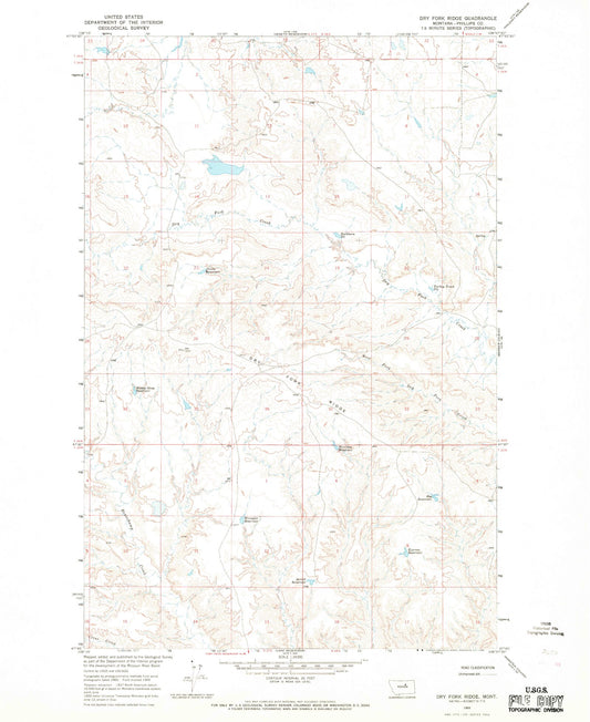 Classic USGS Dry Fork Ridge Montana 7.5'x7.5' Topo Map Image