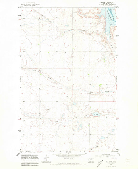 Classic USGS Dry Lake Montana 7.5'x7.5' Topo Map Image