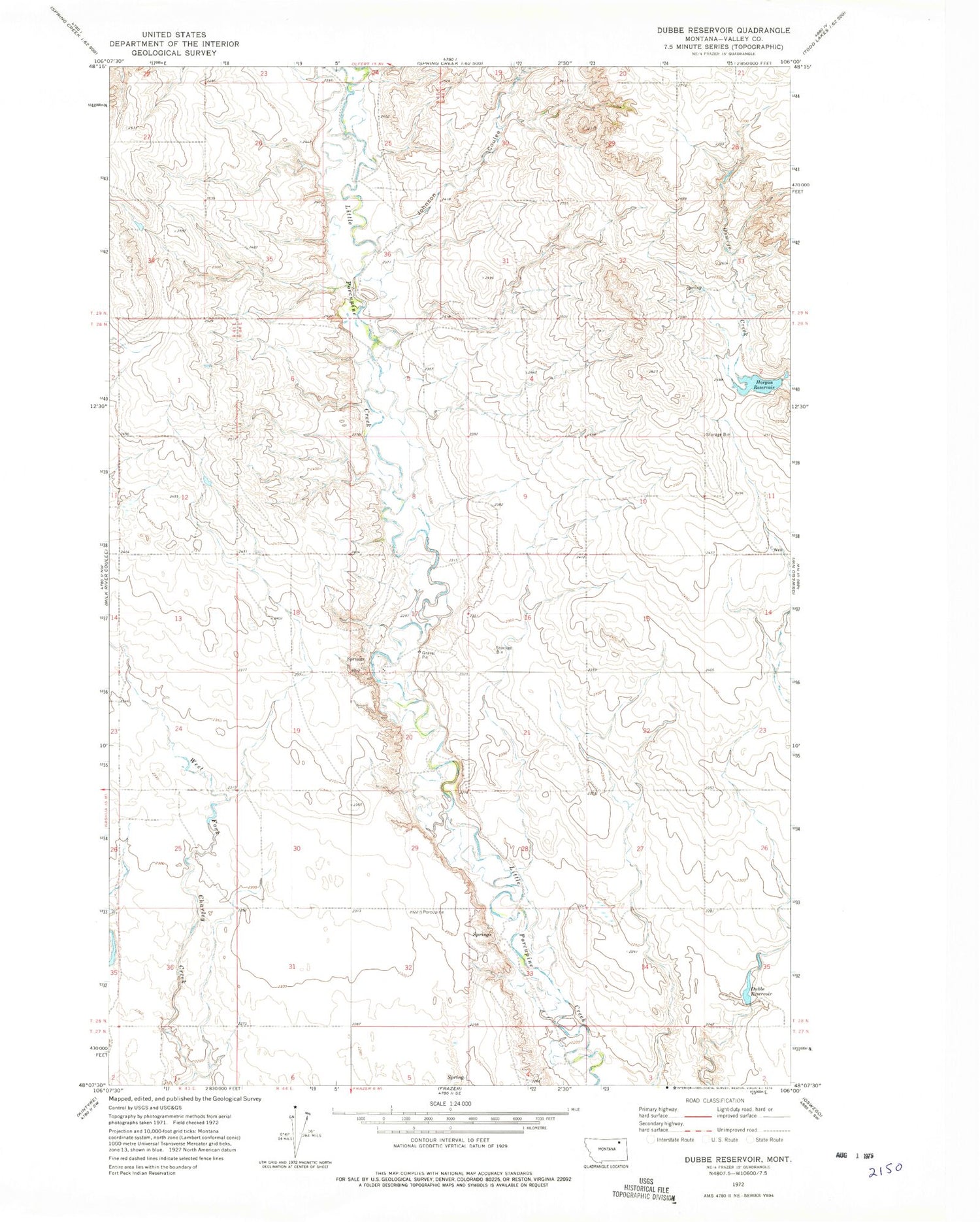 Classic USGS Dubbe Reservoir Montana 7.5'x7.5' Topo Map Image