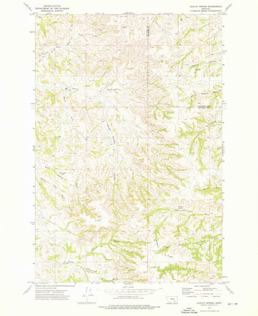 Classic USGS Dudley Spring Montana 7.5'x7.5' Topo Map Image