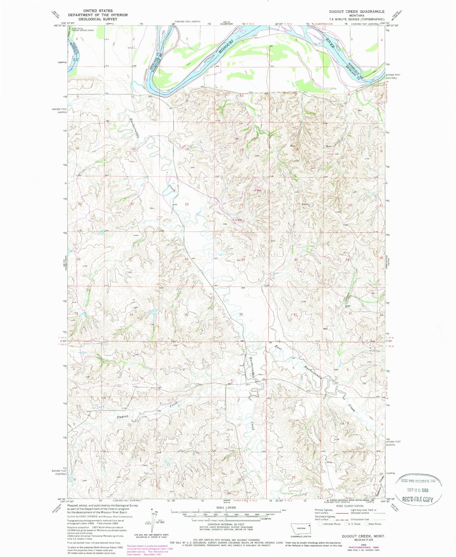 Classic USGS Dugout Creek Montana 7.5'x7.5' Topo Map Image