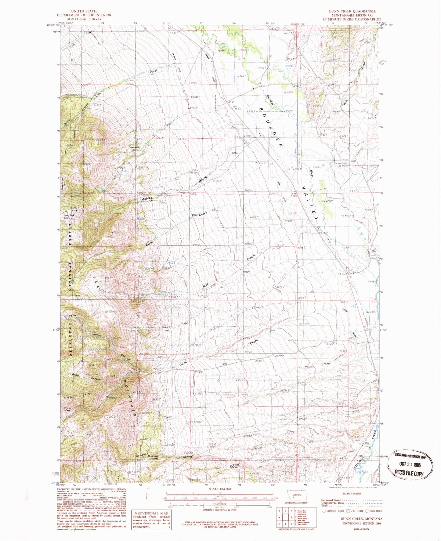Classic USGS Dunn Creek Montana 7.5'x7.5' Topo Map Image