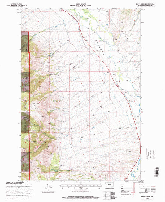 Classic USGS Dunn Creek Montana 7.5'x7.5' Topo Map Image