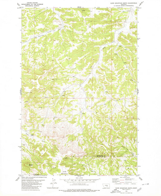 Classic USGS Dunn Mountain North Montana 7.5'x7.5' Topo Map Image