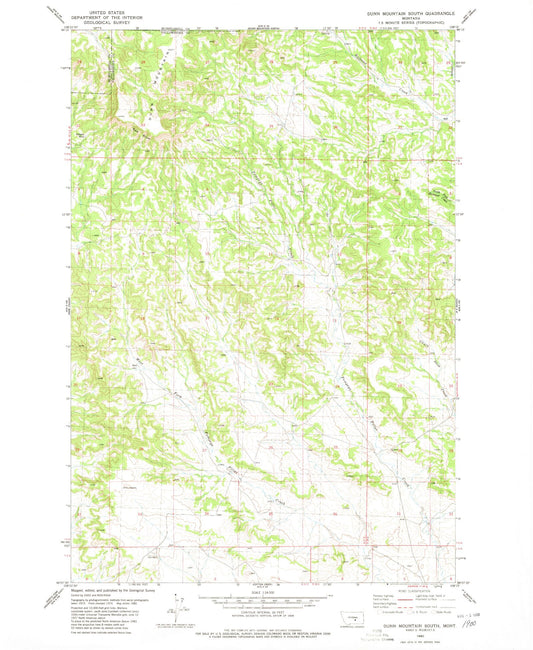 Classic USGS Dunn Mountain South Montana 7.5'x7.5' Topo Map Image
