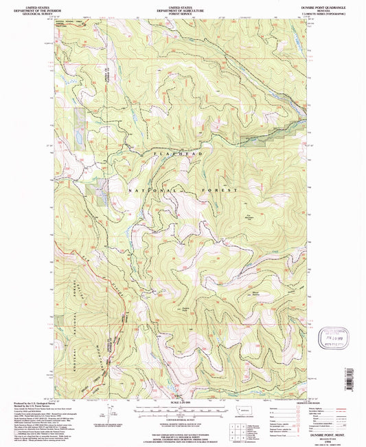 Classic USGS Dunsire Point Montana 7.5'x7.5' Topo Map Image