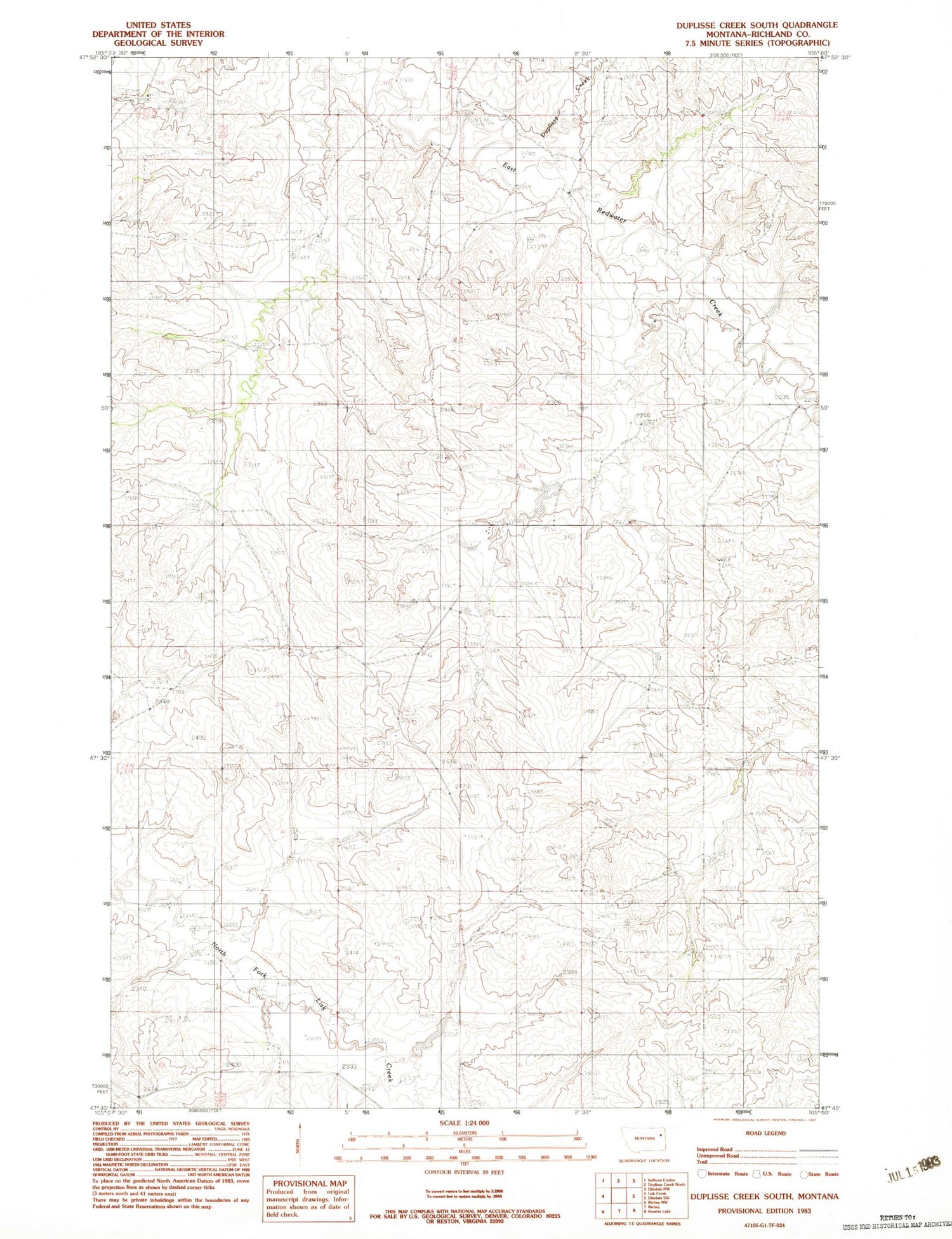 Classic USGS Duplisse Creek South Montana 7.5'x7.5' Topo Map Image
