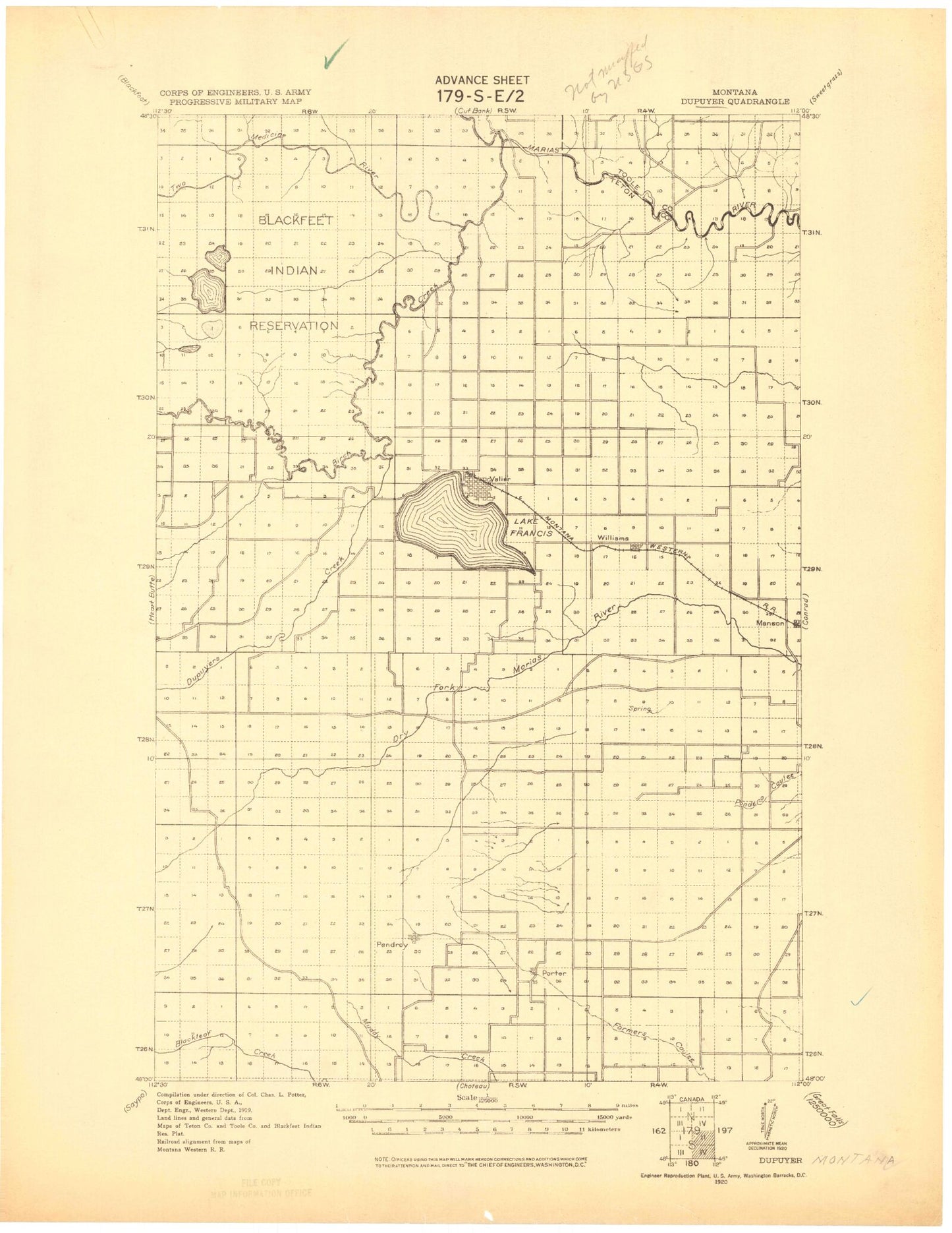 Historic 1920 Durvyer Montana 30'x30' Topo Map Image