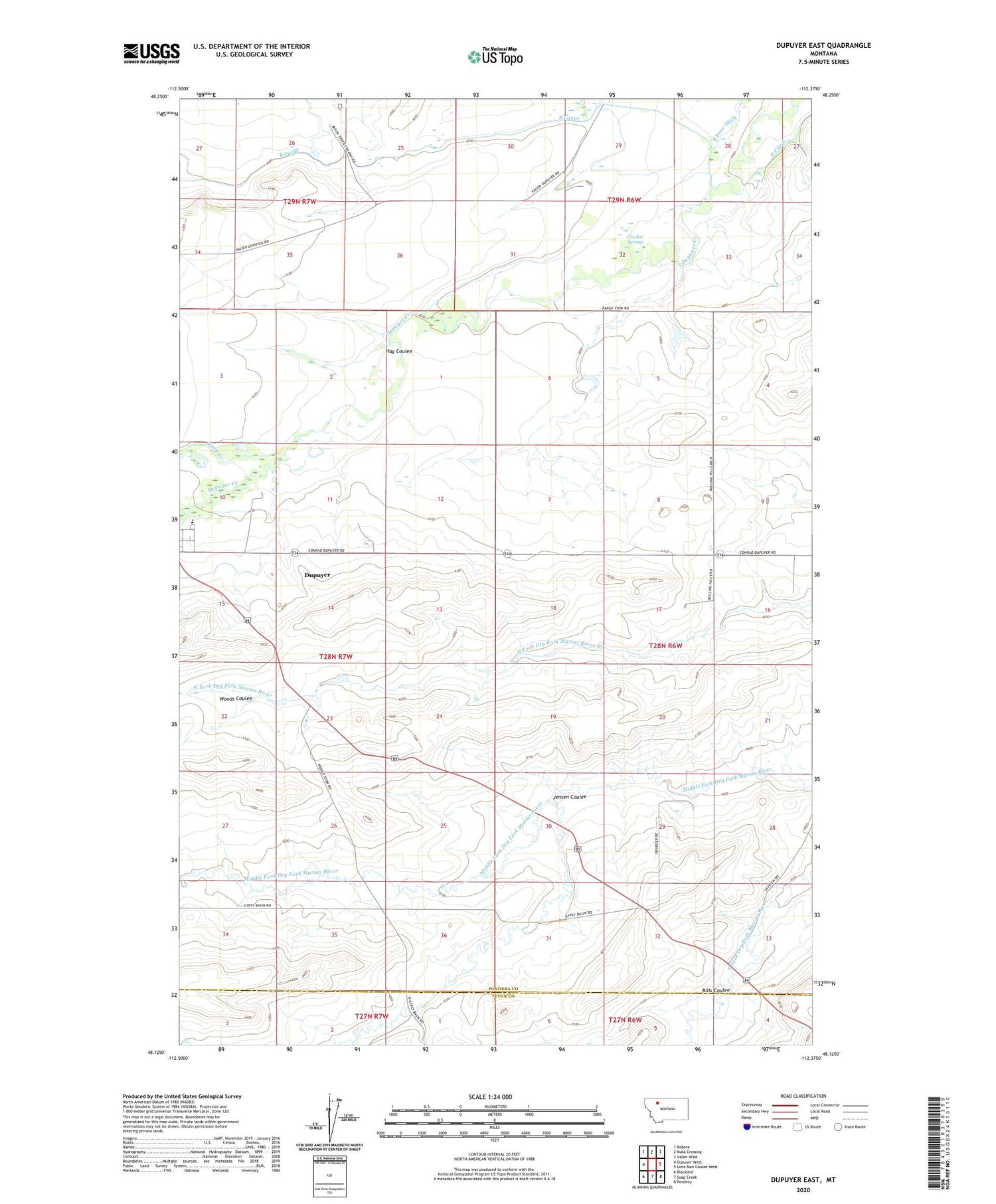 Dupuyer East Montana US Topo Map Image