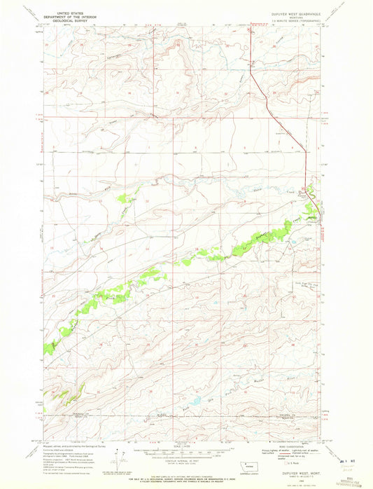 Classic USGS Dupuyer West Montana 7.5'x7.5' Topo Map Image