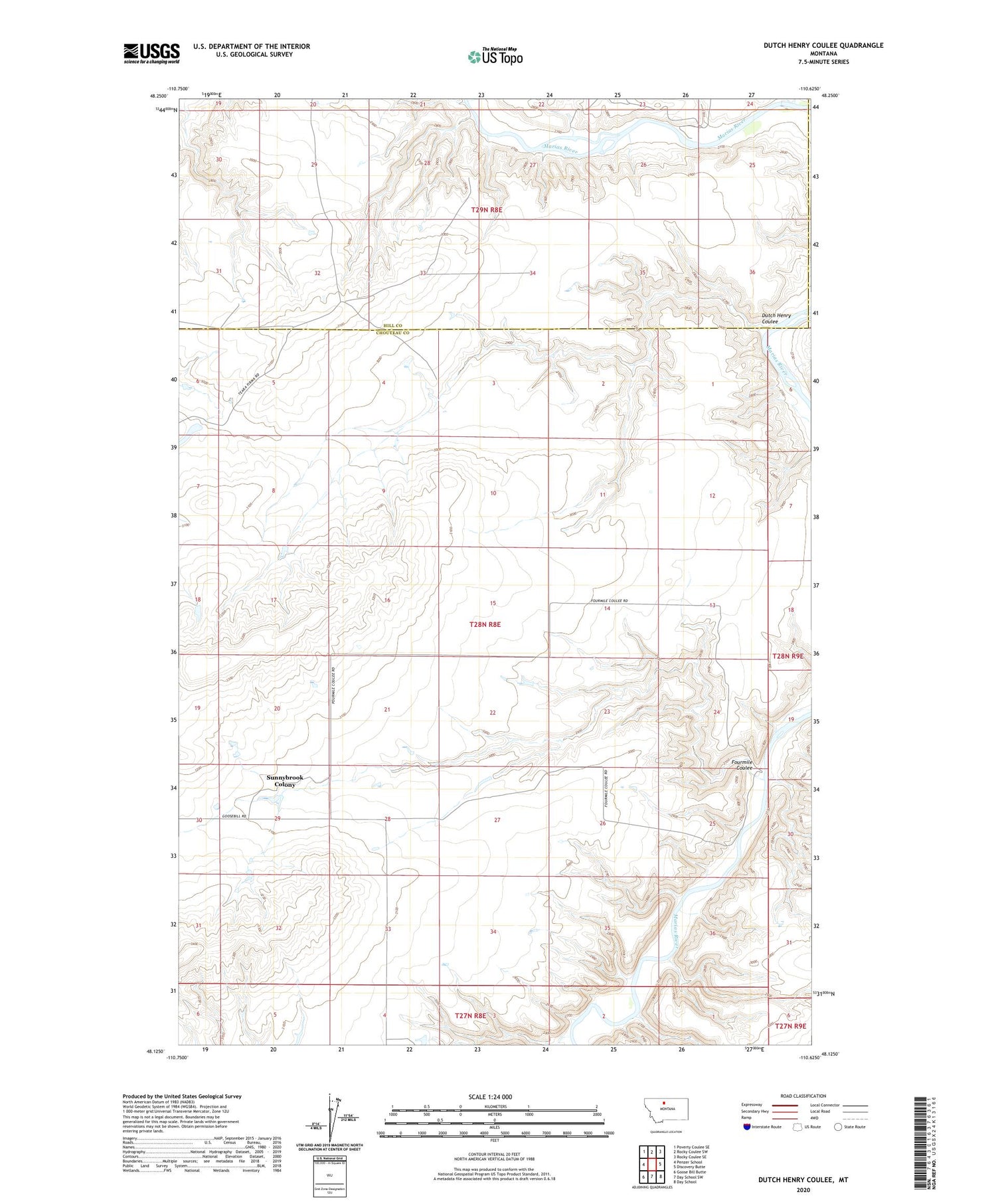 Dutch Henry Coulee Montana US Topo Map Image