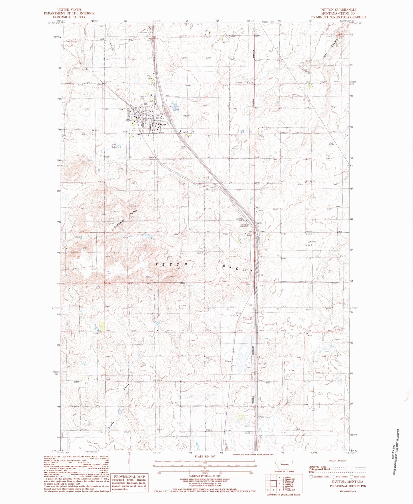 Classic USGS Dutton Montana 7.5'x7.5' Topo Map Image