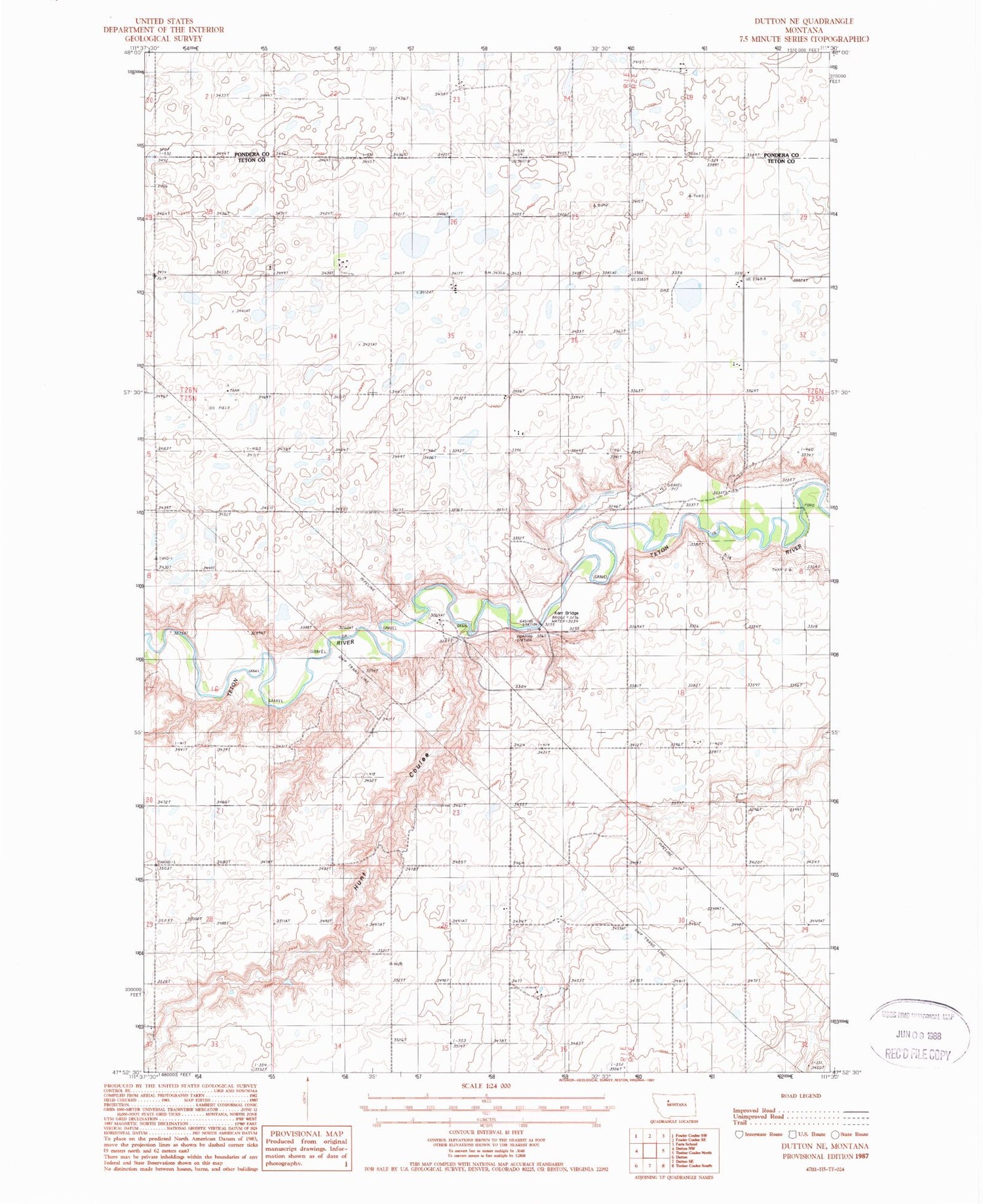 Classic USGS Dutton NE Montana 7.5'x7.5' Topo Map Image