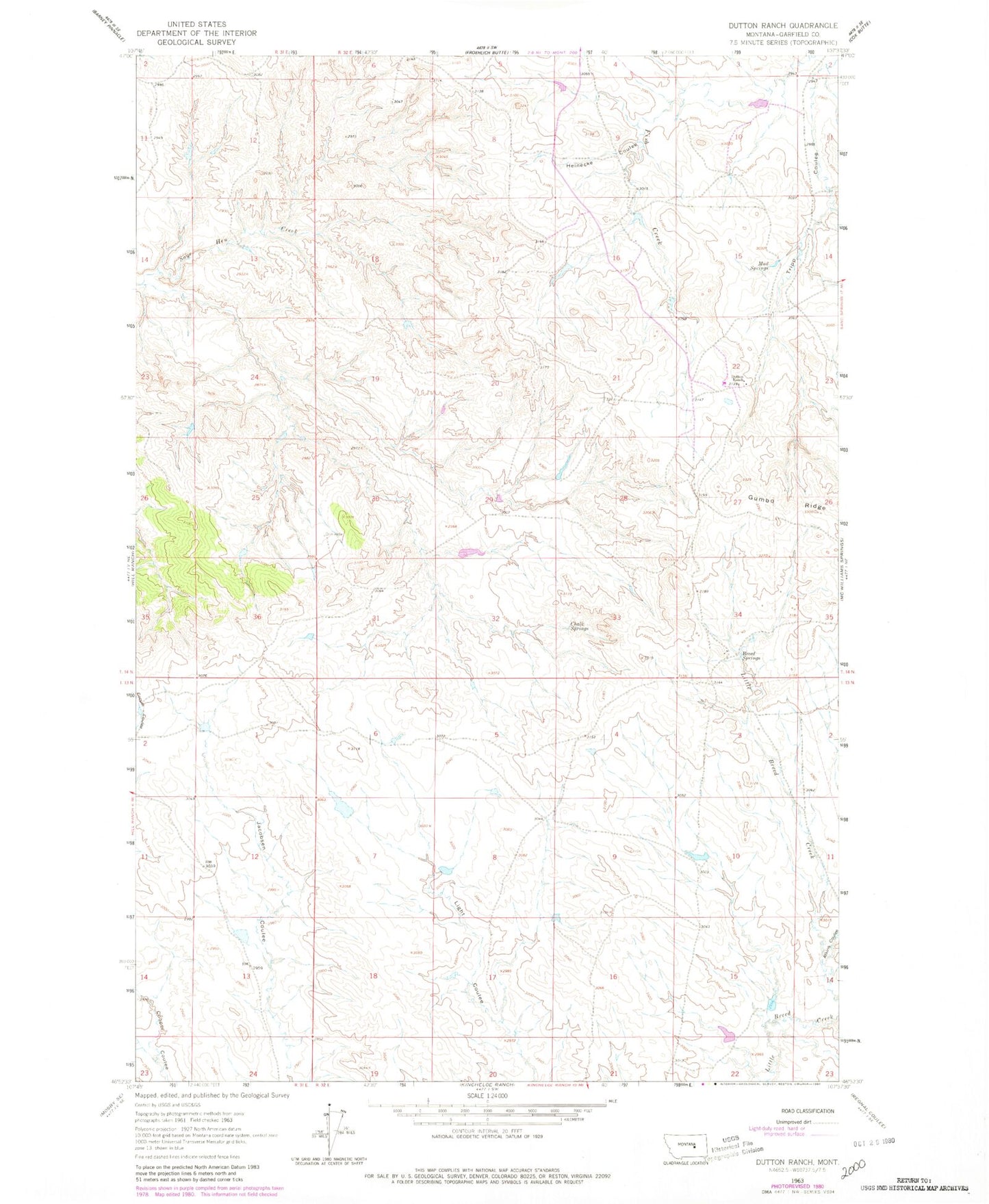 Classic USGS Dutton Ranch Montana 7.5'x7.5' Topo Map Image