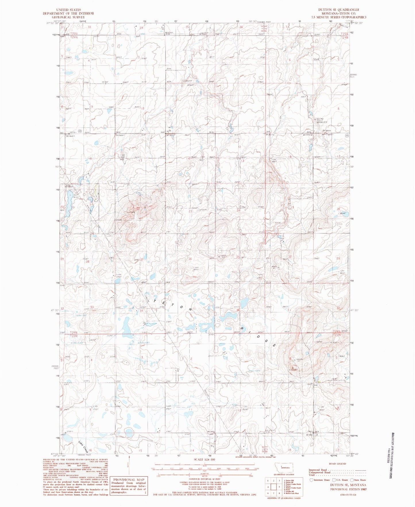 Classic USGS Dutton SE Montana 7.5'x7.5' Topo Map Image