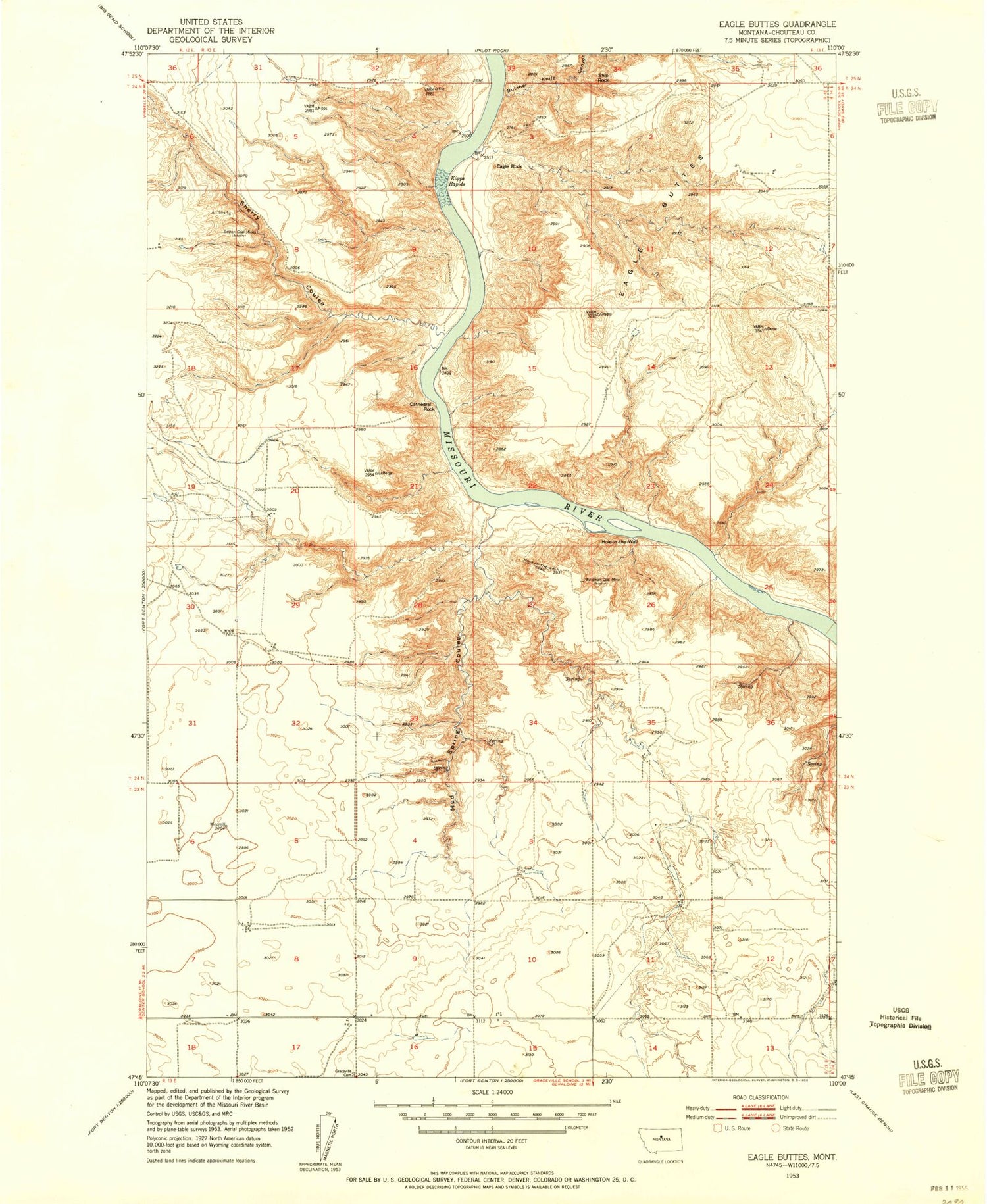 Classic USGS Eagle Buttes Montana 7.5'x7.5' Topo Map Image