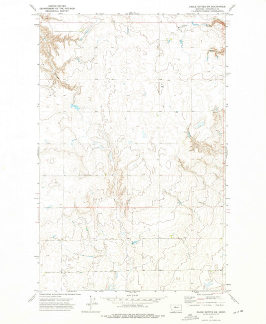 Classic USGS Eagle Buttes SW Montana 7.5'x7.5' Topo Map Image