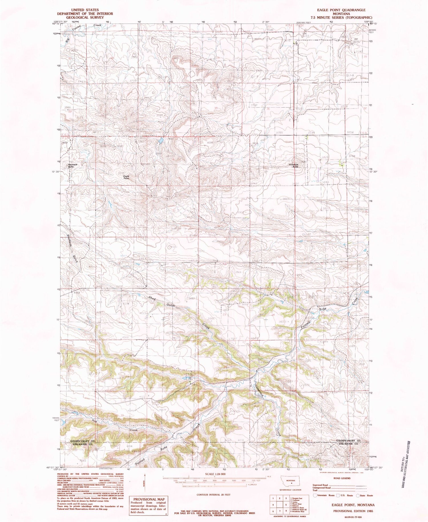 Classic USGS Eagle Point Montana 7.5'x7.5' Topo Map Image